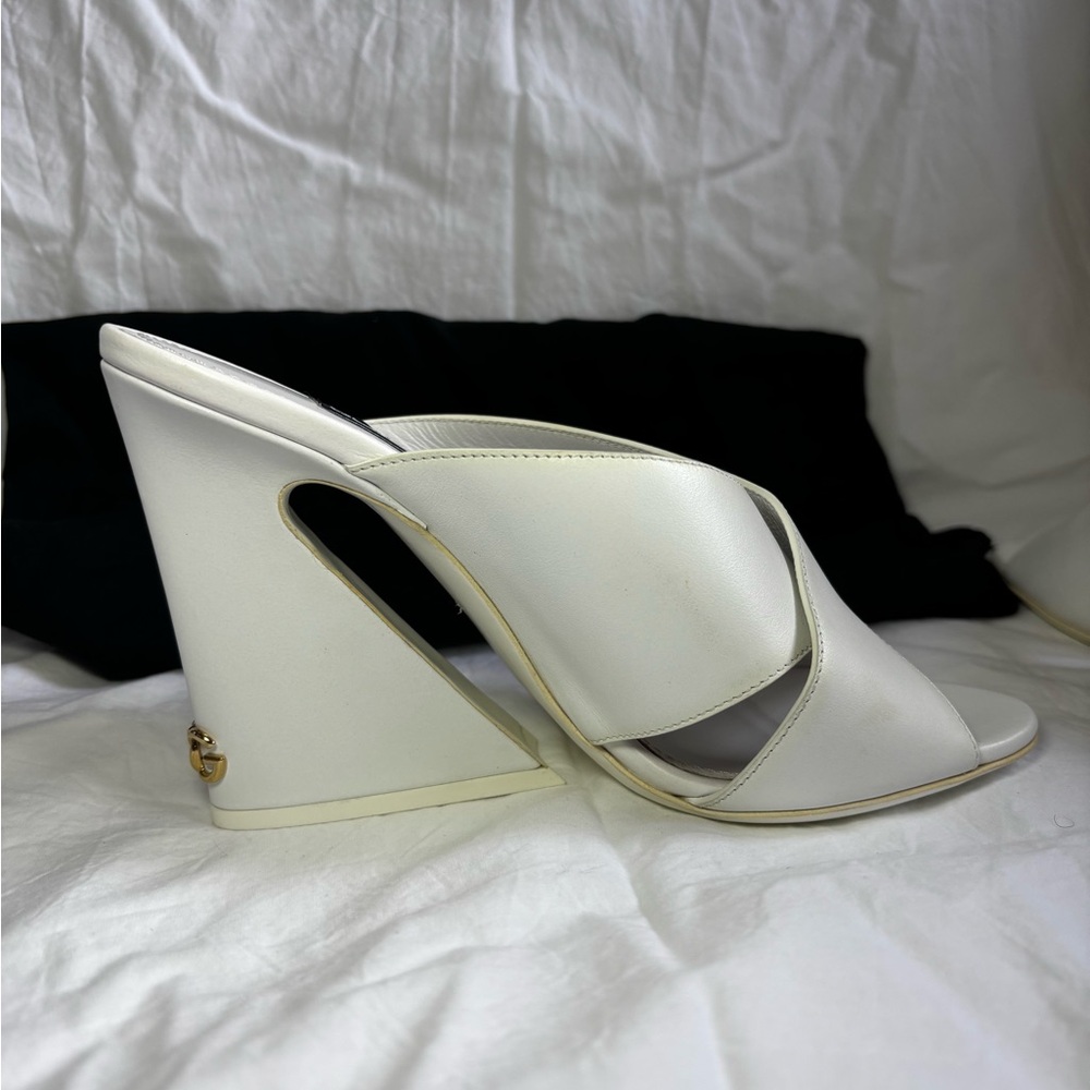 Dolce & Gabbana White Mules with Unique Wedge